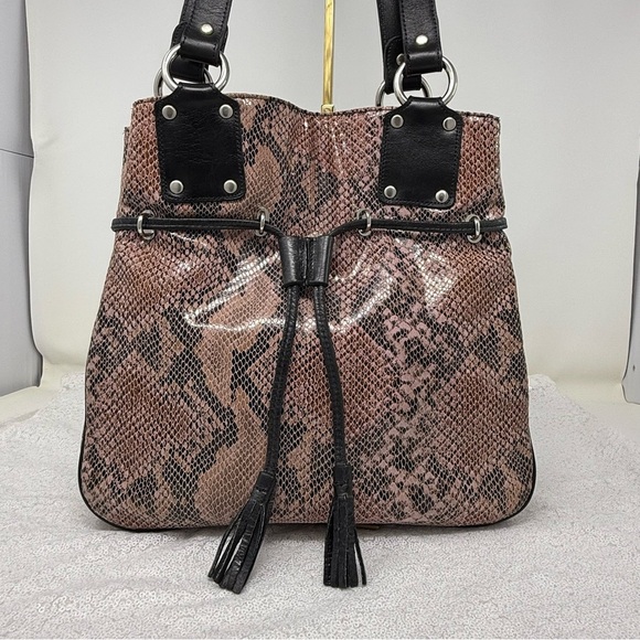 Sharif Studio made in the USA Genuine leather drawstring snake skin handbag - Picture 14 of 16
